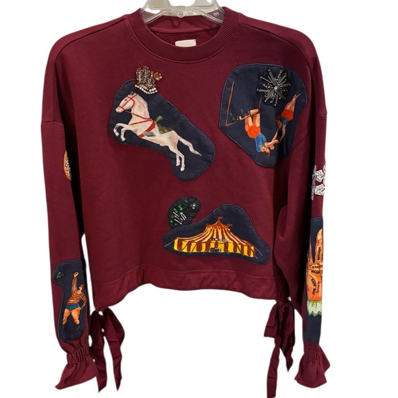 Maeve x Nathalie Lete Circus Long Sleeve Drawstring Top in Wine Size XS. NWT - Picture 4 of 12